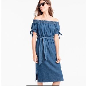 J. Crew Off-the-shoulder chambray denim casual summer midi dress - size 00